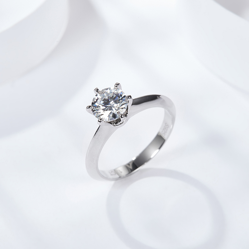 Sotiya Classic 6 Prong Round Cut Solitaire Moissanite Engagement Ring Sterling Silver