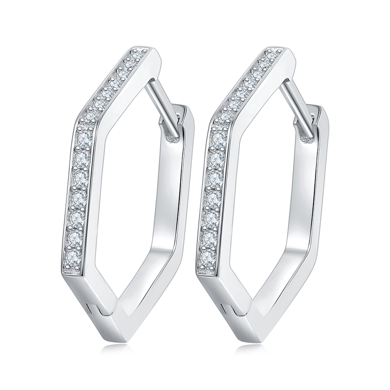 Sotiya Round Cut Moissanite Hexagon Hoop Earrings Sterling Silver-Sotiya