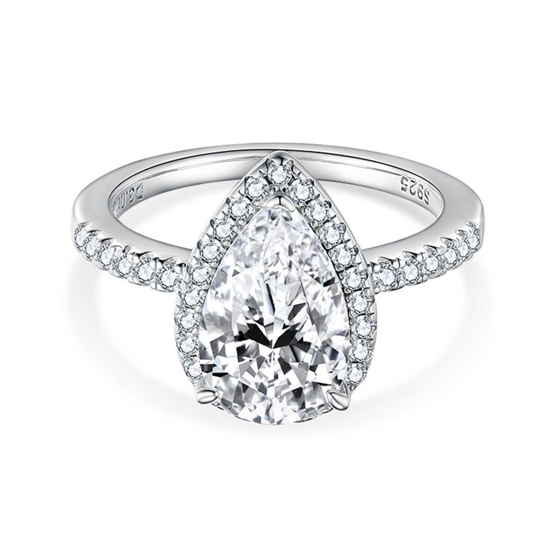 Sotiya Halo Pear Cut Moissanite Engagement Ring Sterling Silver-Sotiya