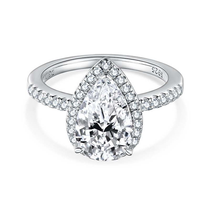 Sotiya Halo Pear Cut Moissanite Engagement Ring Sterling Silver-Sotiya