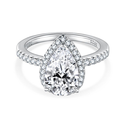 Sotiya Halo Pear Cut Moissanite Engagement Ring Sterling Silver-Sotiya