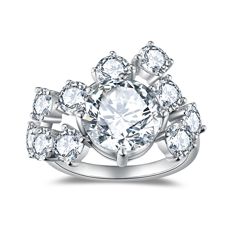 Sotiya Round Cut Moissanite Cluster Ring Sterling Silver-Sotiya