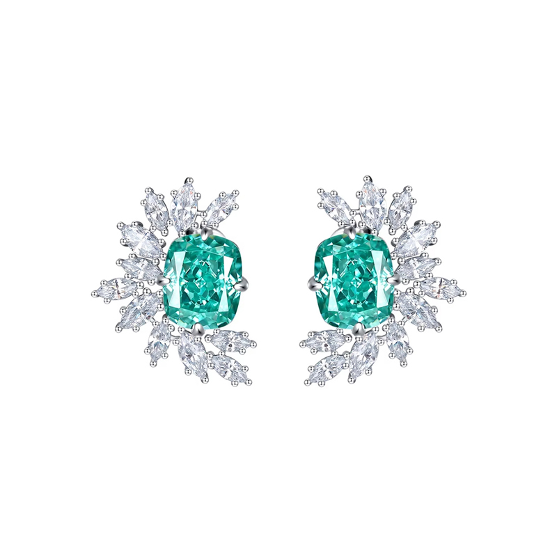 Sotiya Radiant Cut Cluster Stud Earrings High-carbon Zircon Sterling Silver-Sotiya