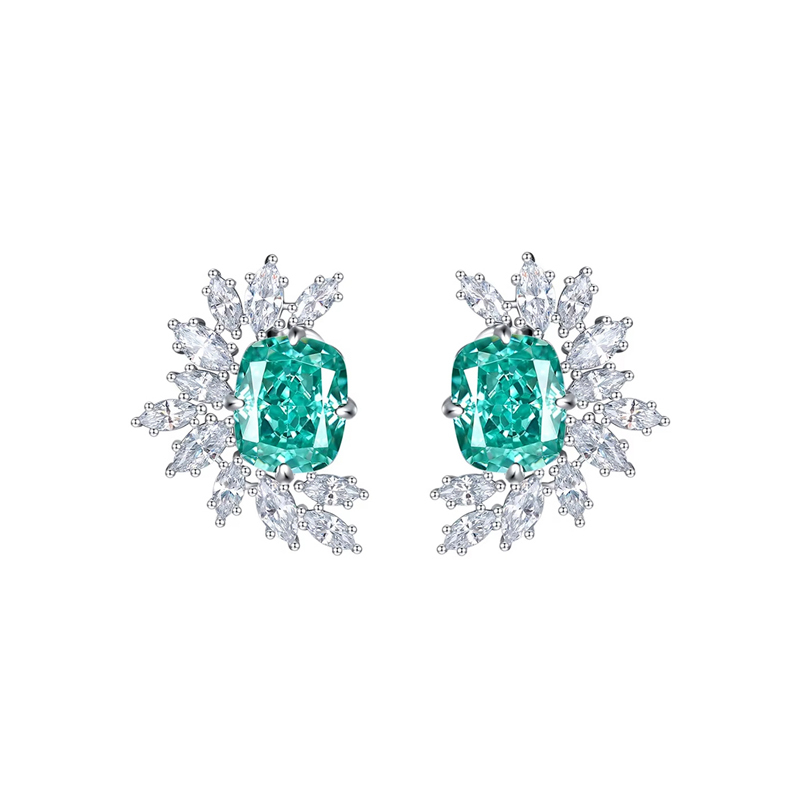 Sotiya Radiant Cut Cluster Stud Earrings High-carbon Zircon Sterling Silver-Sotiya