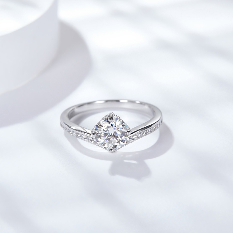 Sotiya V Shaped Round Cut Moissanite Engagement Ring Sterling Silver-Sotiya