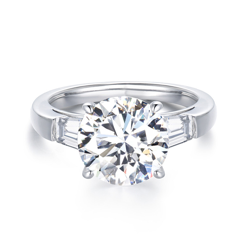 Sotiya Three Stone Round Cut Moissanite Engagement Ring Sterling Silver-Sotiya