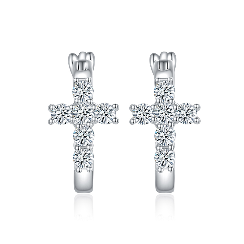 Sotiya Cross Design Round Cut Moissanite Hoop Earrings Sterling Silver-Sotiya