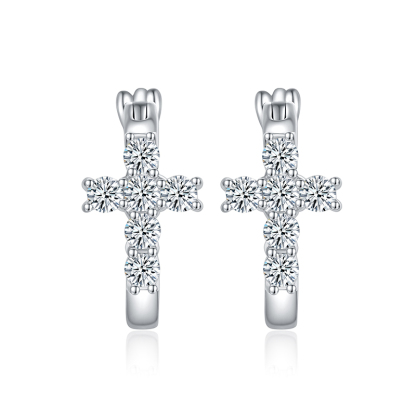 Sotiya Cross Design Round Cut Moissanite Hoop Earrings Sterling Silver-Sotiya