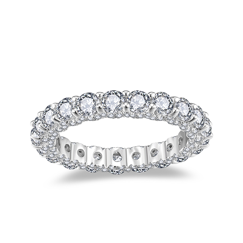 Sotiya Round Cut Three Sided Pave Moissanite Eternity Ring Sterling Silver-Sotiya