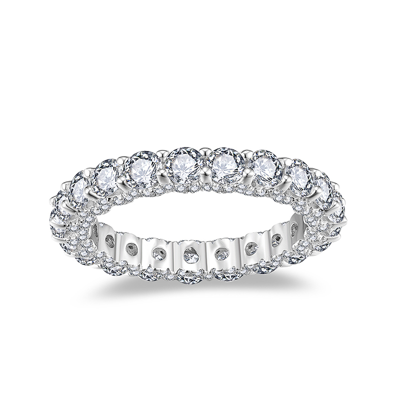 Sotiya Round Cut Three Sided Pave Moissanite Eternity Ring Sterling Silver-Sotiya