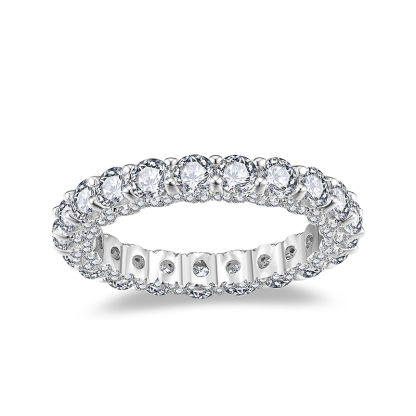 Sotiya Round Cut Three Sided Pave Moissanite Eternity Ring Sterling Silver-Sotiya