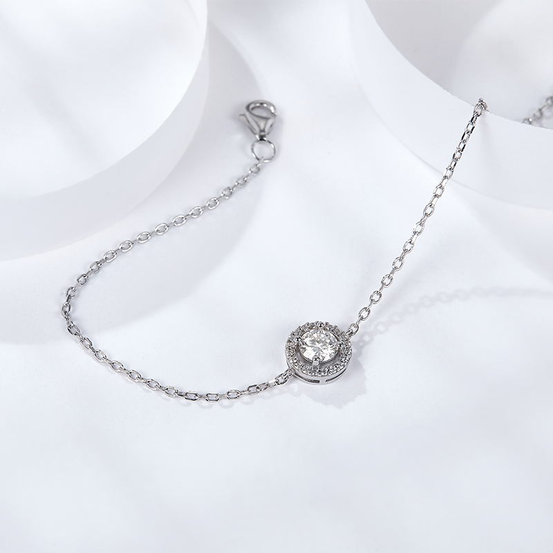 Sotiya Halo Round Cut Moissanite Bracelet Sterling Silver-Sotiya