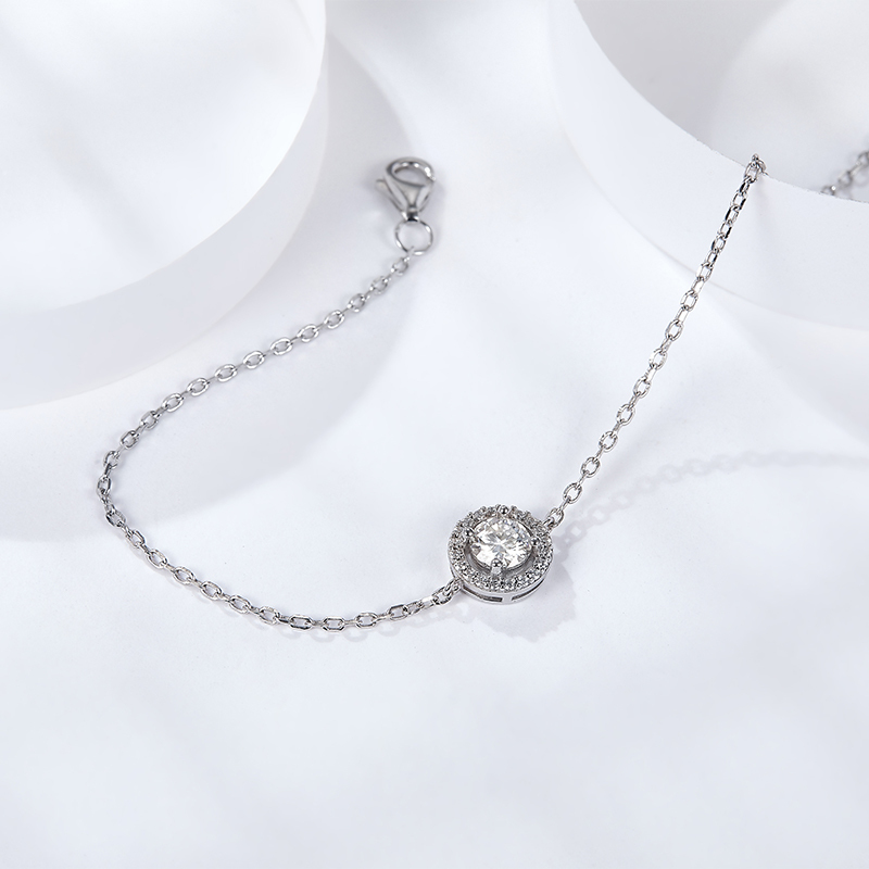 Sotiya Halo Round Cut Moissanite Bracelet Sterling Silver-Sotiya