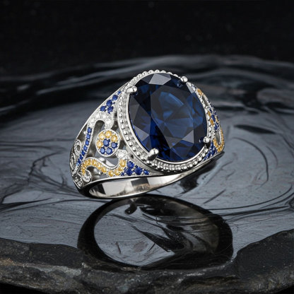 Sotiya Artist Collection Famous Painting Starry Night Oval Cut Vintage Engagement Ring Sterling Silver-Sotiya