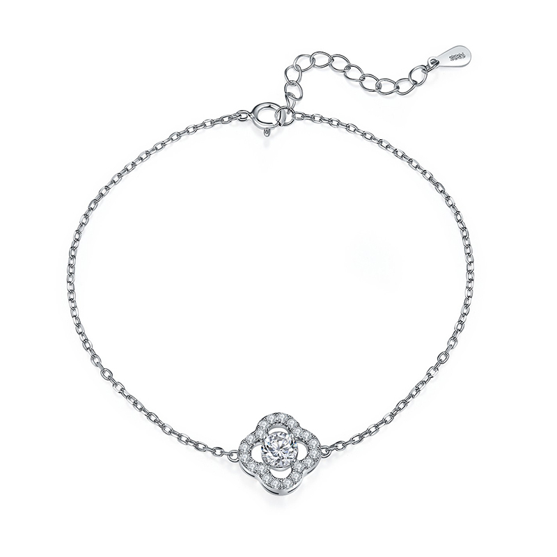 Sotiya Four Leaf Clover Round Cut Moissanite Bracelet Sterling Silver-Sotiya