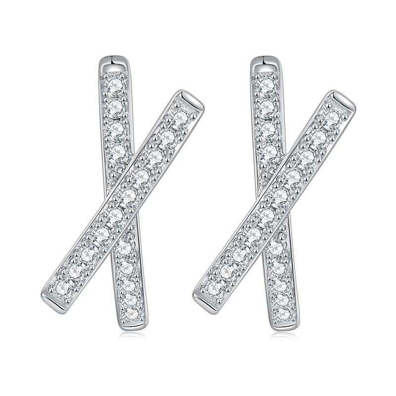 Sotiya X Cross Round Cut Moissanite Huggie Hoop Earrings Sterling Silver-Sotiya
