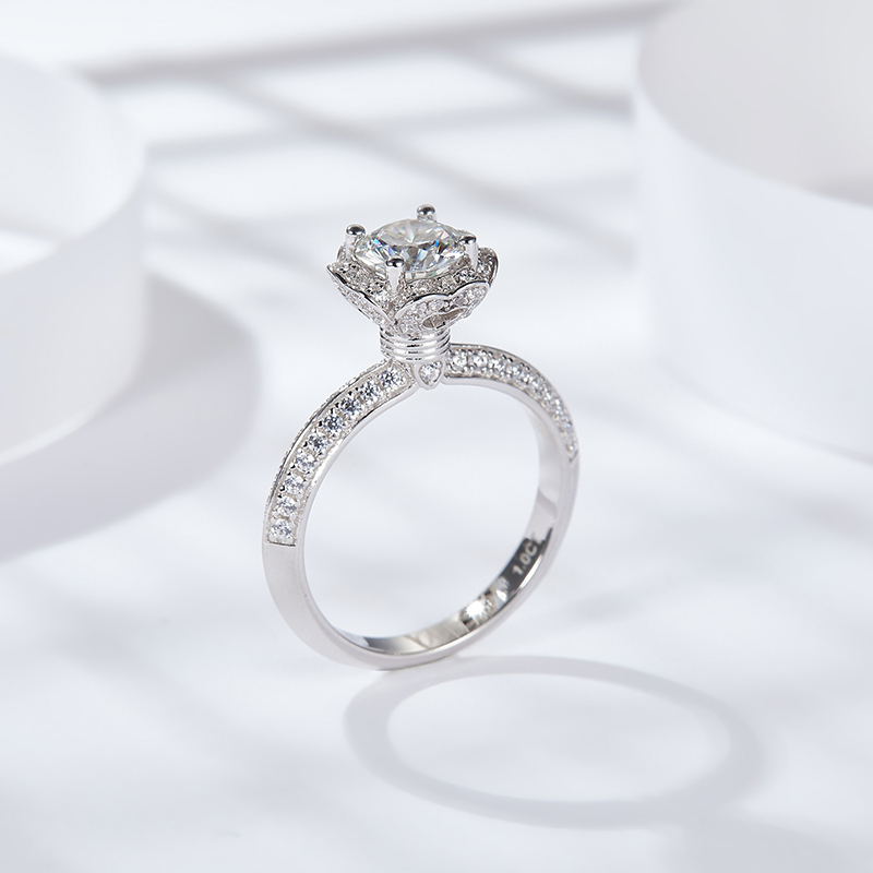 Sotiya Bouquet Flower Round Cut Moissanite Engagement Ring Sterling Silver-Sotiya