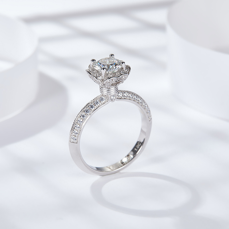 Sotiya Bouquet Flower Round Cut Moissanite Engagement Ring Sterling Silver-Sotiya