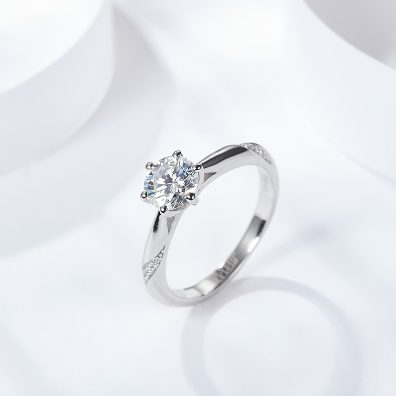 Sotiya Cathedral 6 Prong Round Cut Moissanite Engagement Ring Sterling Silver-Sotiya