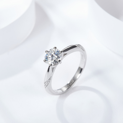 Sotiya Cathedral 6 Prong Round Cut Moissanite Engagement Ring Sterling Silver-Sotiya