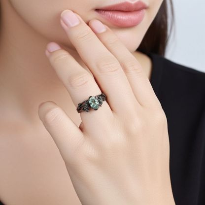 Sotiya Nature Inspired Oval Cut Green Moss Agate Wedding Bridal Ring Set Sterling Silver-Sotiya