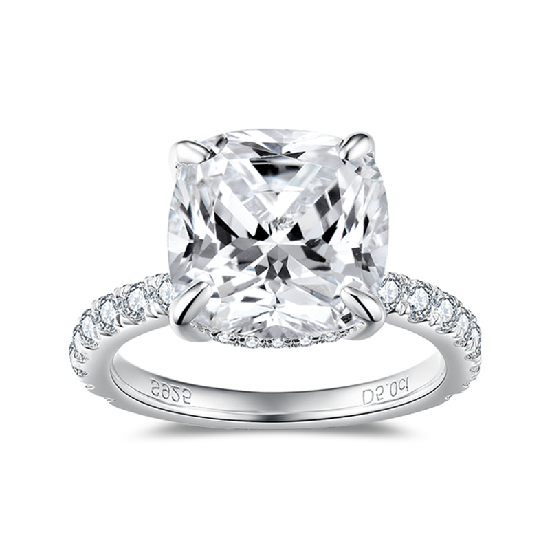 Sotiya Hidden Halo Cushion Cut Moissanite Engagement Ring Sterling Silver-Sotiya