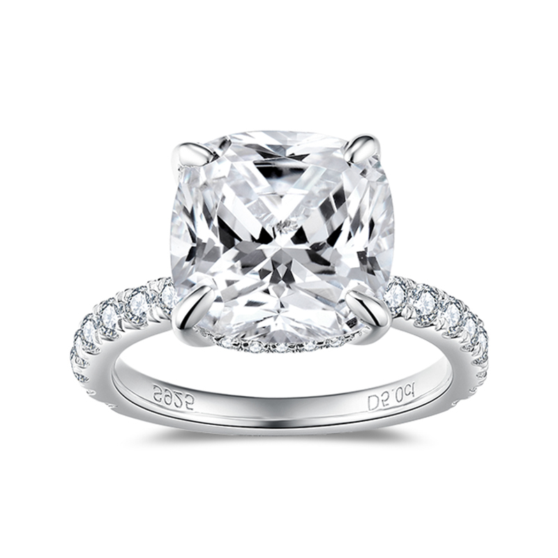 Sotiya Hidden Halo Cushion Cut Moissanite Engagement Ring Sterling Silver-Sotiya