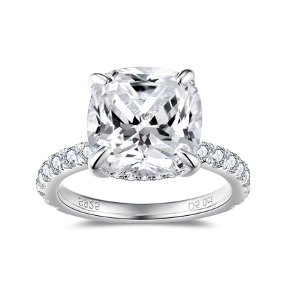 Sotiya Hidden Halo Cushion Cut Moissanite Engagement Ring Sterling Silver-Sotiya