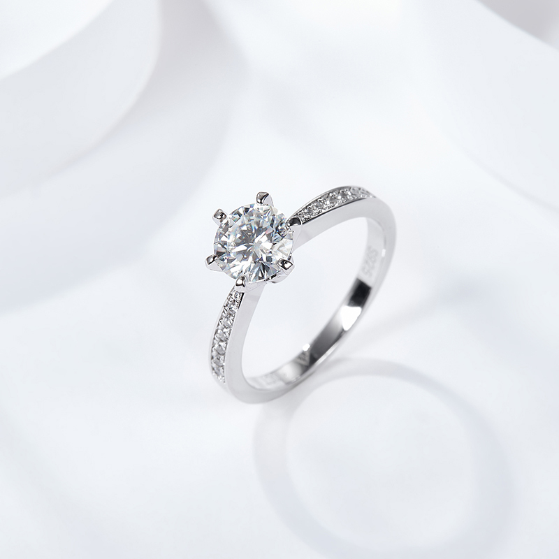 Sotiya 6 Prong Round Cut Moissanite Engagement Ring Sterling Silver-Sotiya