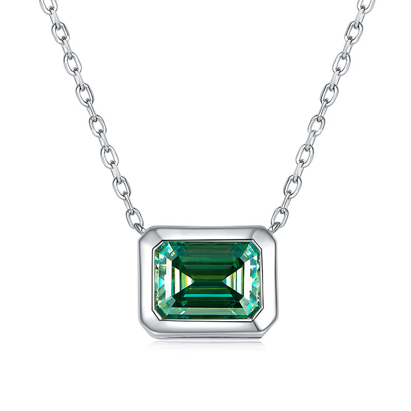 Sotiya Bezel Set Solitaire Emerald Cut Moissanite Necklace Sterling Silver-Sotiya