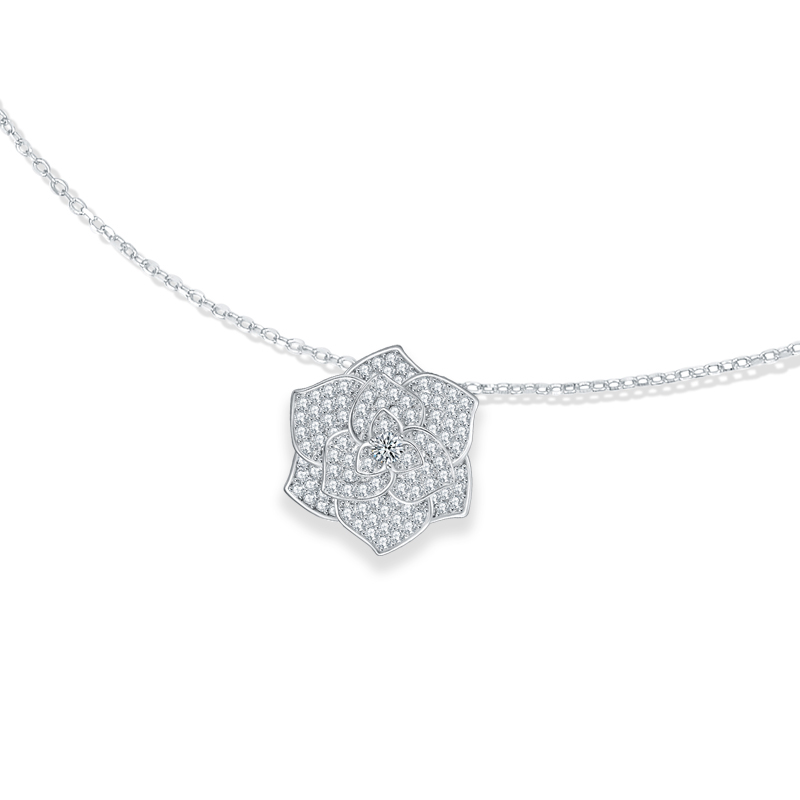 Sotiya Round Cut Flower Moissanite Necklace Sterling Silver-Sotiya