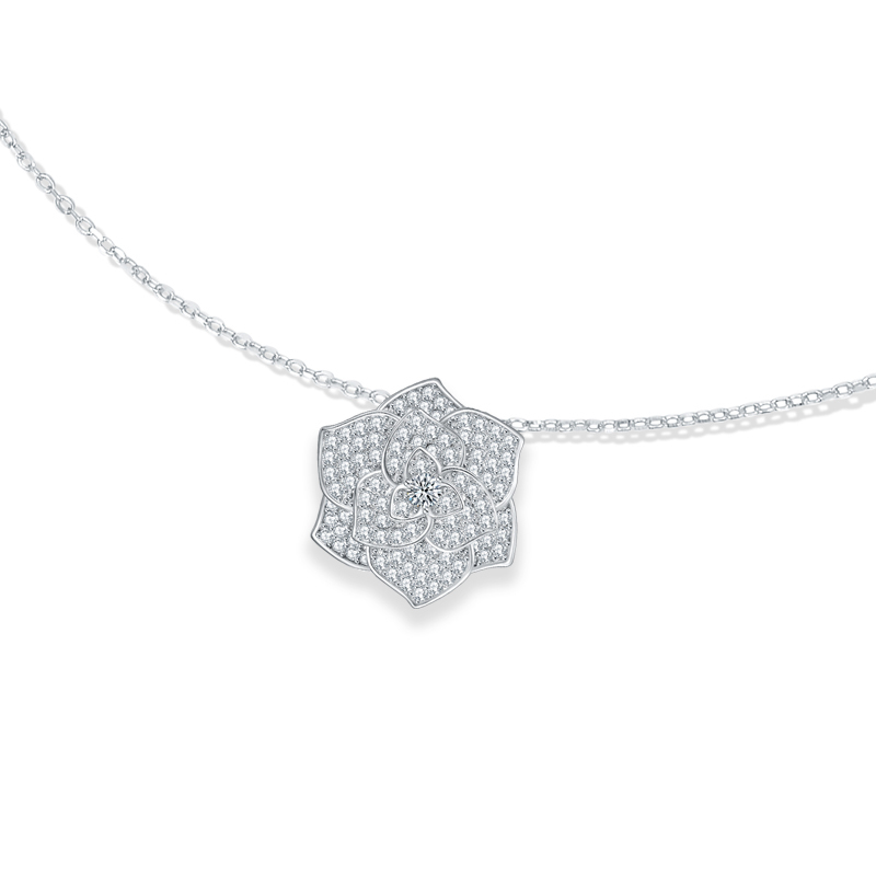 Sotiya Round Cut Flower Moissanite Necklace Sterling Silver-Sotiya