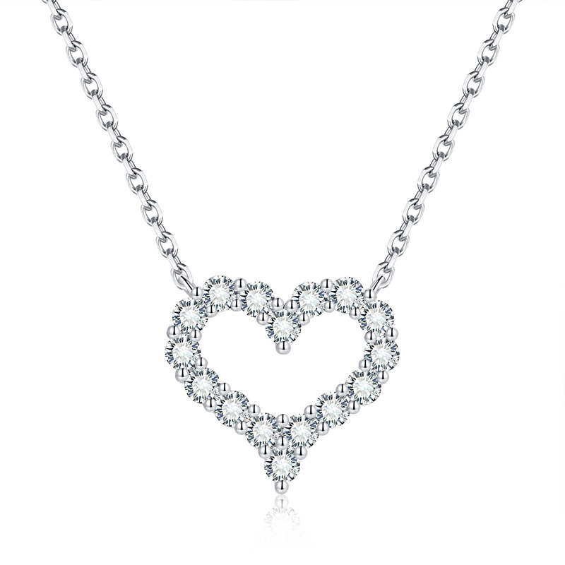 Sotiya Hollow Heart Design Moissanite Necklace Sterling Silver-Sotiya