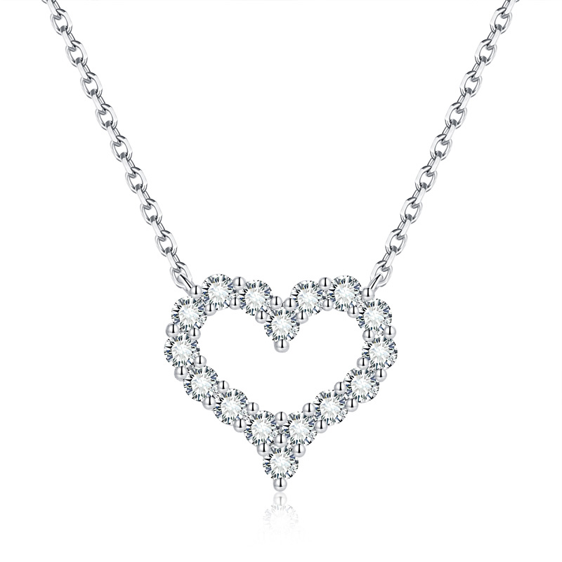 Sotiya Hollow Heart Design Moissanite Necklace Sterling Silver-Sotiya
