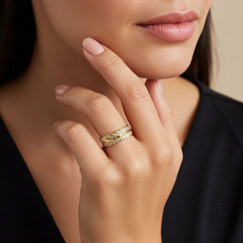 Sotiya Feather Design Unisex Coffee Chevron Band Ring Sterling Silver-Sotiya