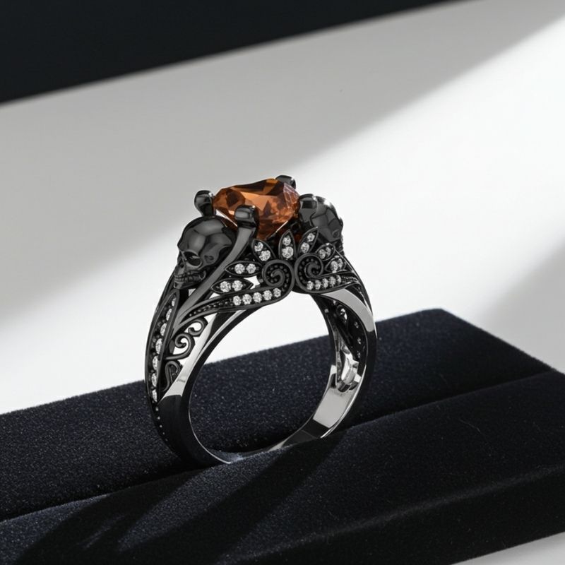 Sotiya Gothic Skull Heart Cut Coffee Engagement Ring Sterling Silver-Sotiya