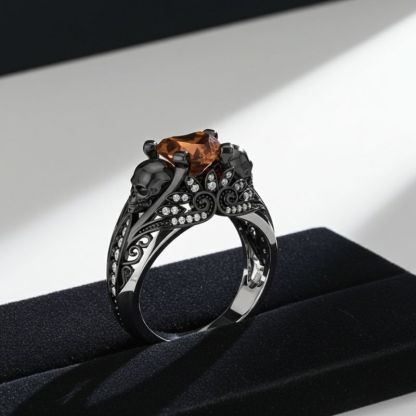 Sotiya Gothic Skull Heart Cut Coffee Engagement Ring Sterling Silver-Sotiya