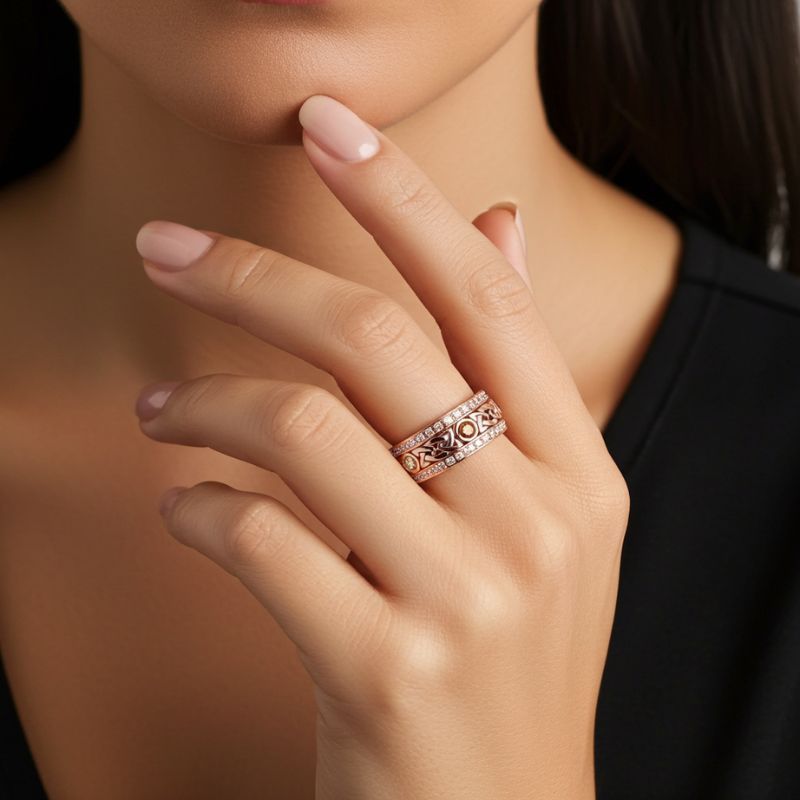 Sotiya Vintage Celtic Knot Round Cut Coffee Unisex Eternity Ring Sterling Silver