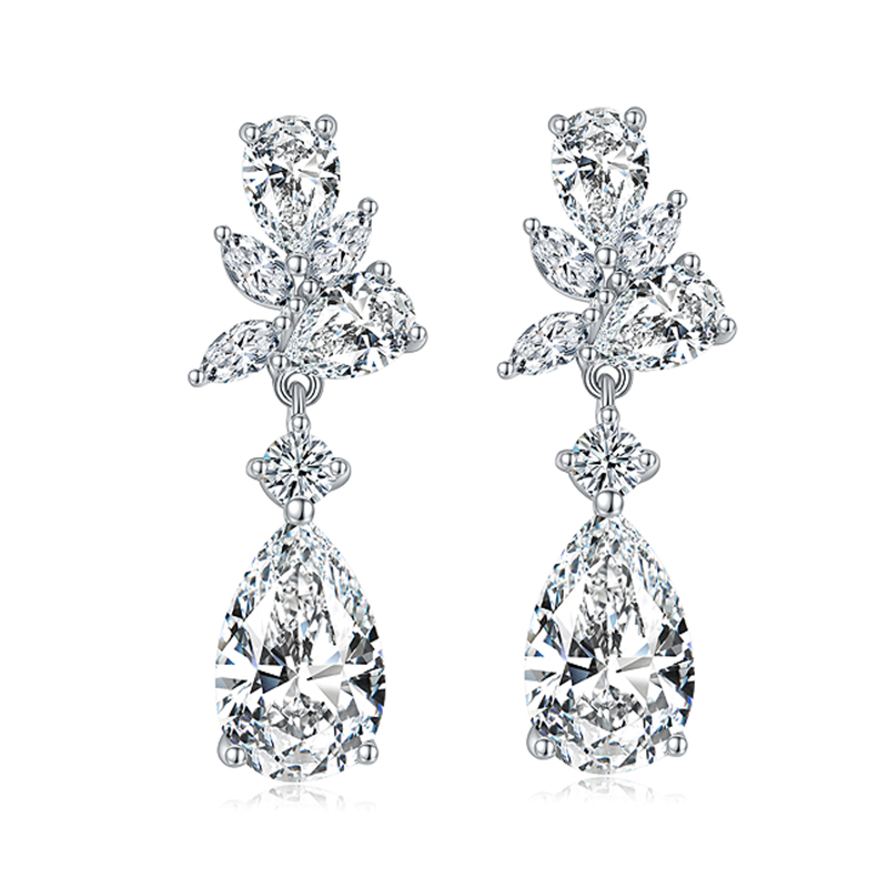 Sotiya Vintage Leaf Design Pear Cut Moissanite Drop Earrings Sterling Silver-Sotiya