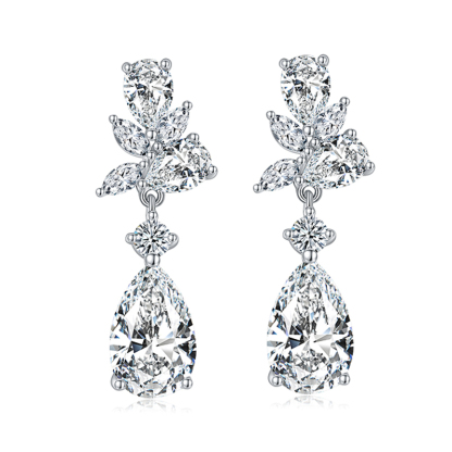 Sotiya Vintage Leaf Design Pear Cut Moissanite Drop Earrings Sterling Silver-Sotiya