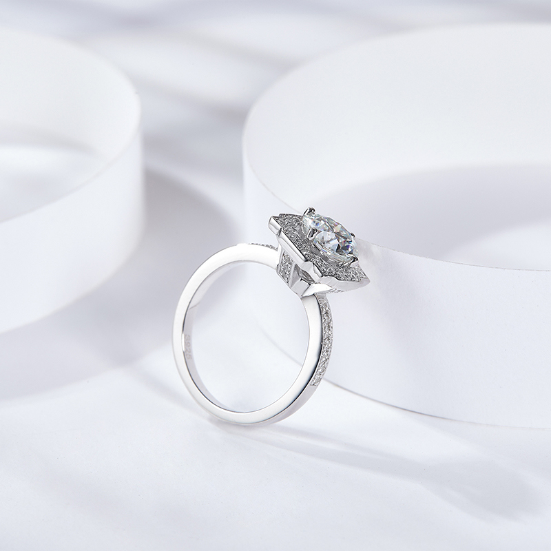 Sotiya Belle Geometry Round Cut Moissanite Engagement Ring Sterling Silver-Sotiya