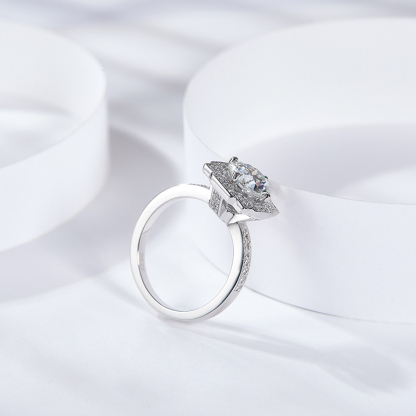 Sotiya Belle Geometry Round Cut Moissanite Engagement Ring Sterling Silver-Sotiya