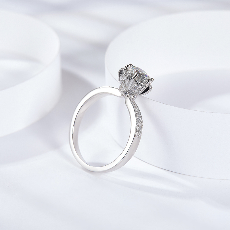 Sotiya Flower Design Round Cut Moissanite Engagement Ring Sterling Silver-Sotiya