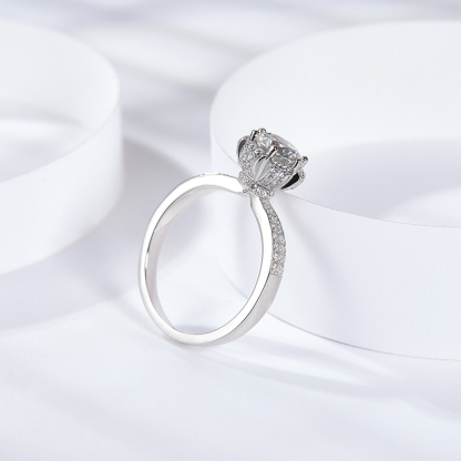 Sotiya Flower Design Round Cut Moissanite Engagement Ring Sterling Silver-Sotiya