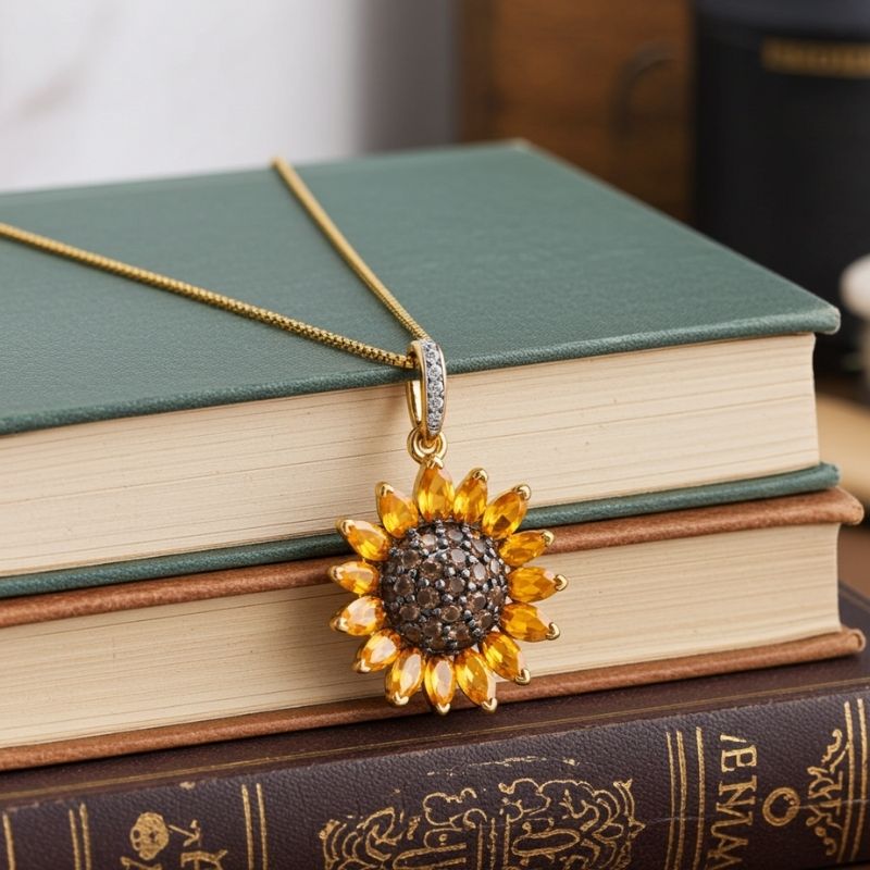 Sotiya Artist Collection Citrine and Coffee Sunflower Pendant Necklace Sterling Silver