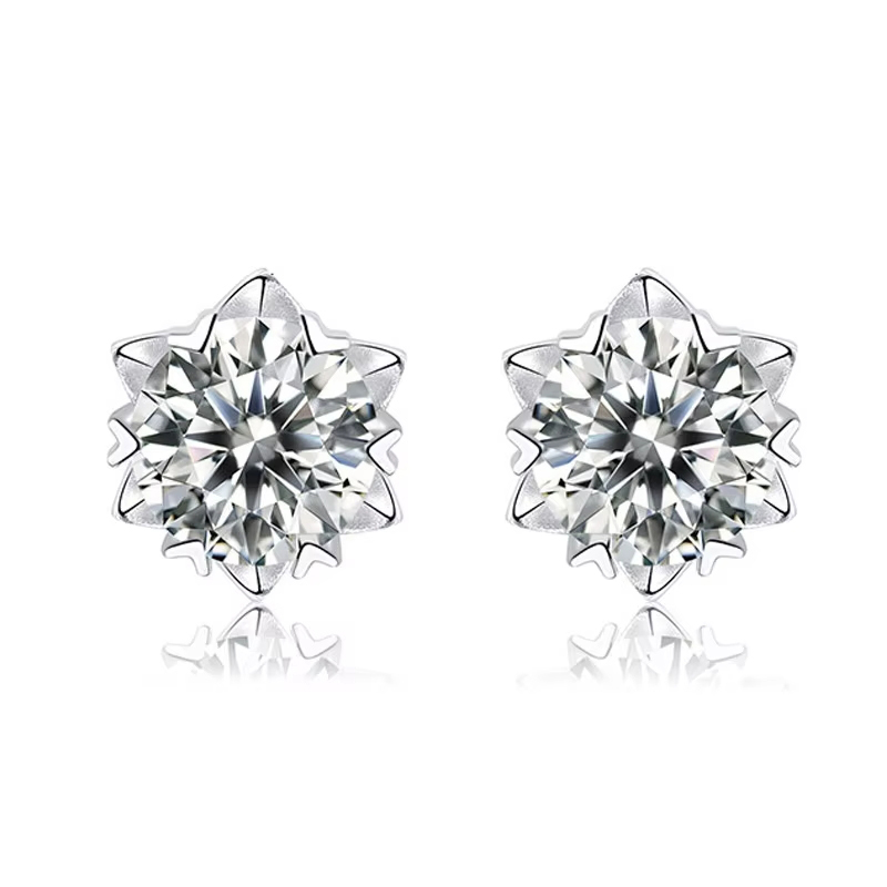 Sotiya Snowflake Round Cut Moissanite Stud Earrings Sterling Silver-Sotiya