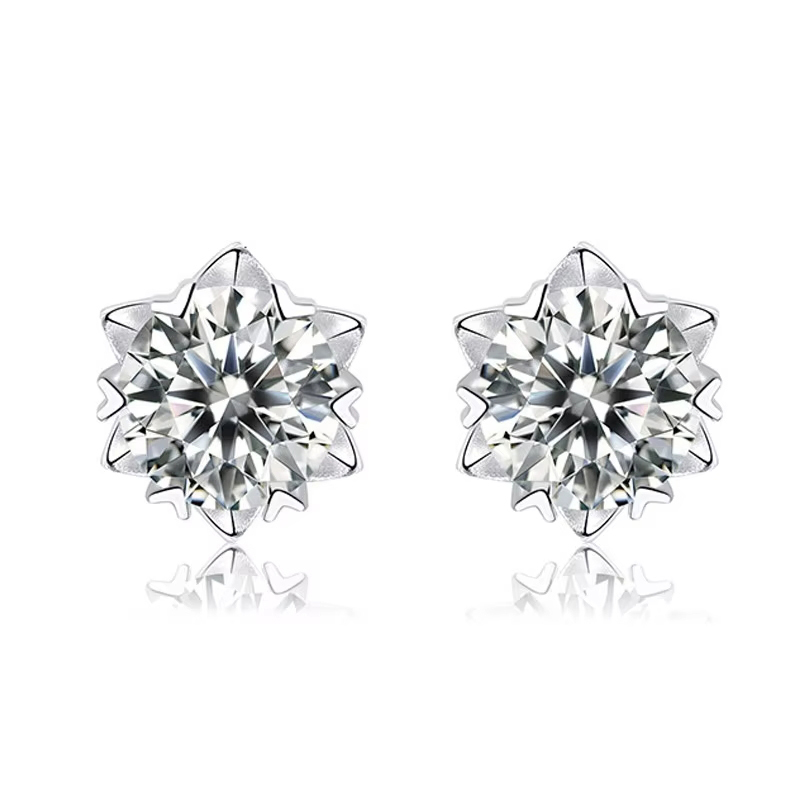 Sotiya Snowflake Round Cut Moissanite Stud Earrings Sterling Silver-Sotiya