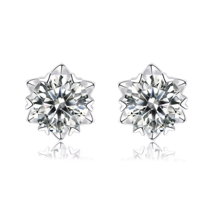 Sotiya Snowflake Round Cut Moissanite Stud Earrings Sterling Silver-Sotiya