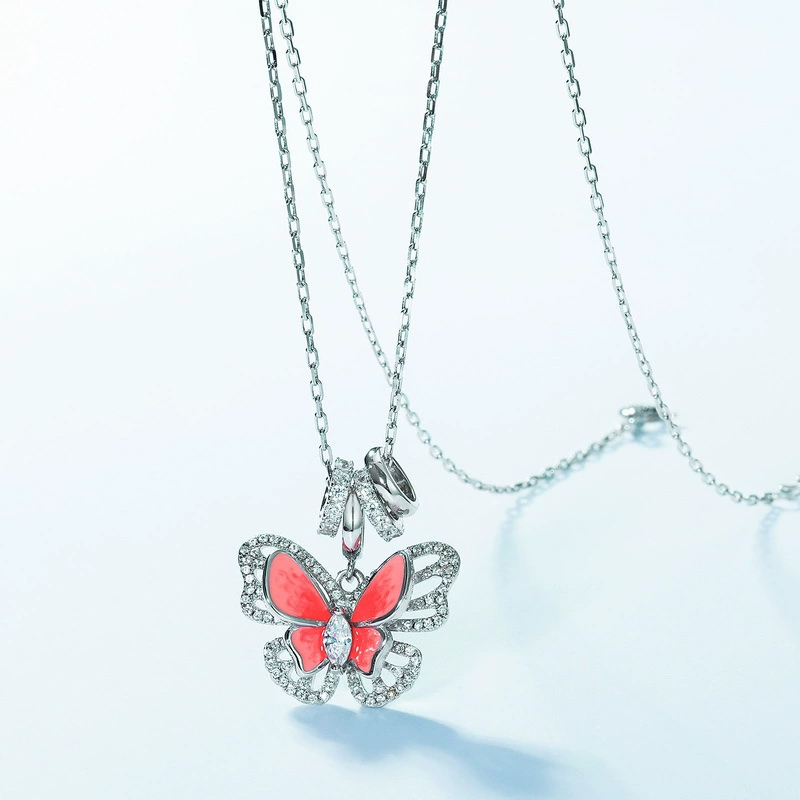 Sotiya Blue Enamel Double Layer Butterfly Necklace Sterling Silver-Sotiya