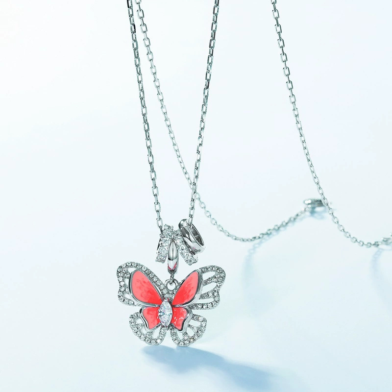 Sotiya Blue Enamel Double Layer Butterfly Necklace Sterling Silver-Sotiya